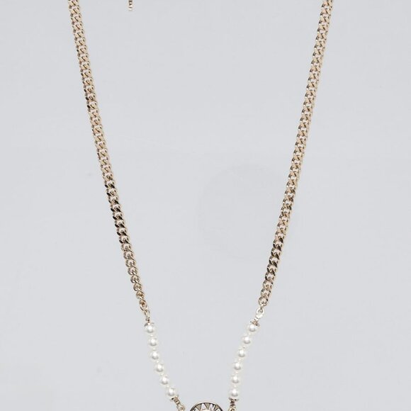 Chanel Gold Metal Faux Pearl and Chain Flap Bag Necklace - Picture 1 of 6